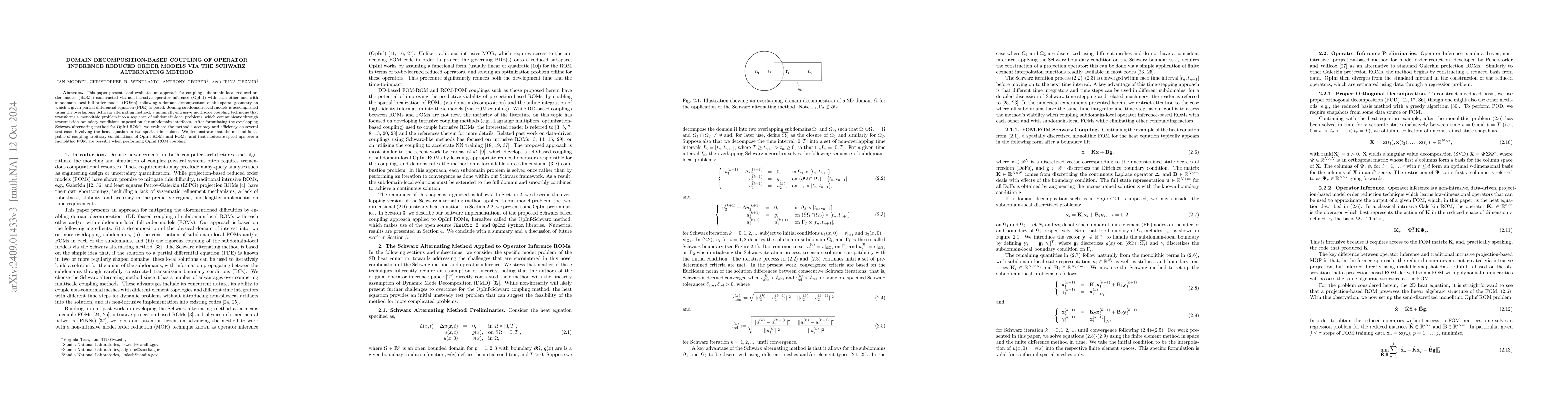 Thumbnail for Domain Decomposition-based coupling of Operator Inference reduced order
  models via the Schwarz alternating method