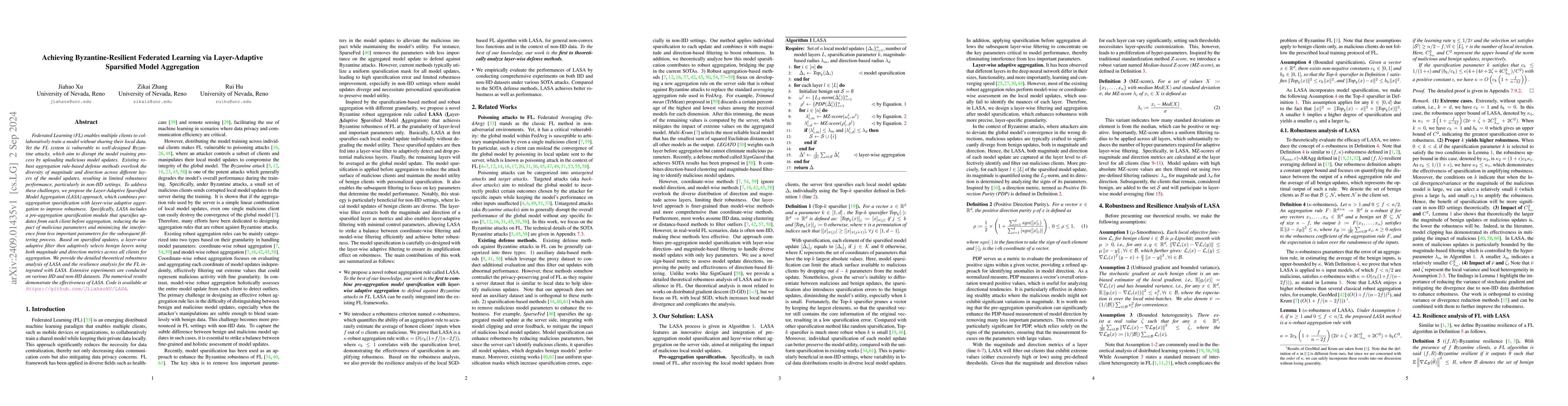 Thumbnail for Achieving Byzantine-Resilient Federated Learning via Layer-Adaptive
  Sparsified Model Aggregation