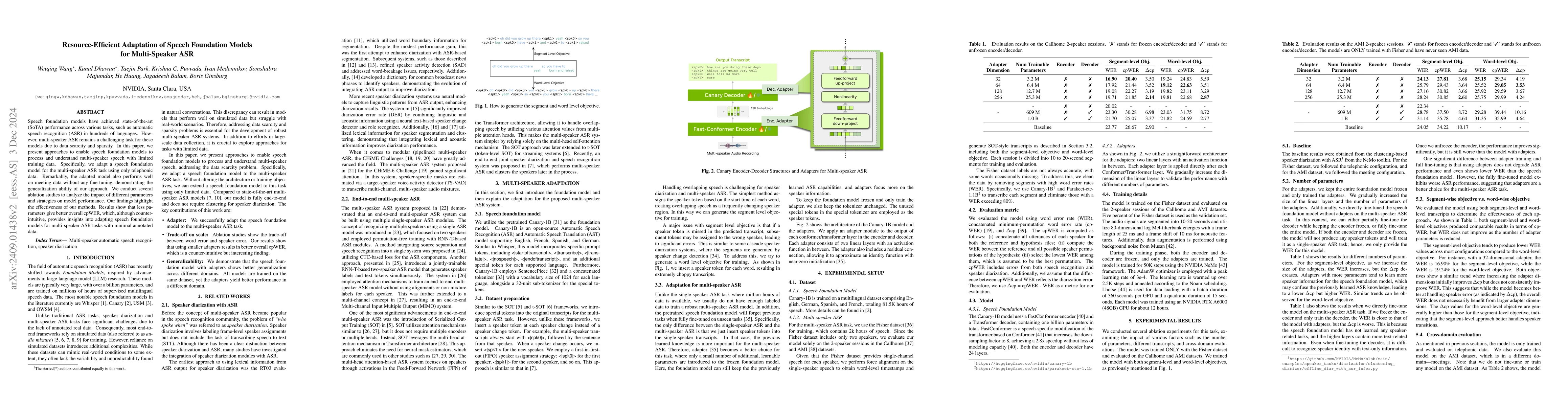 Thumbnail for Resource-Efficient Adaptation of Speech Foundation Models for
  Multi-Speaker ASR