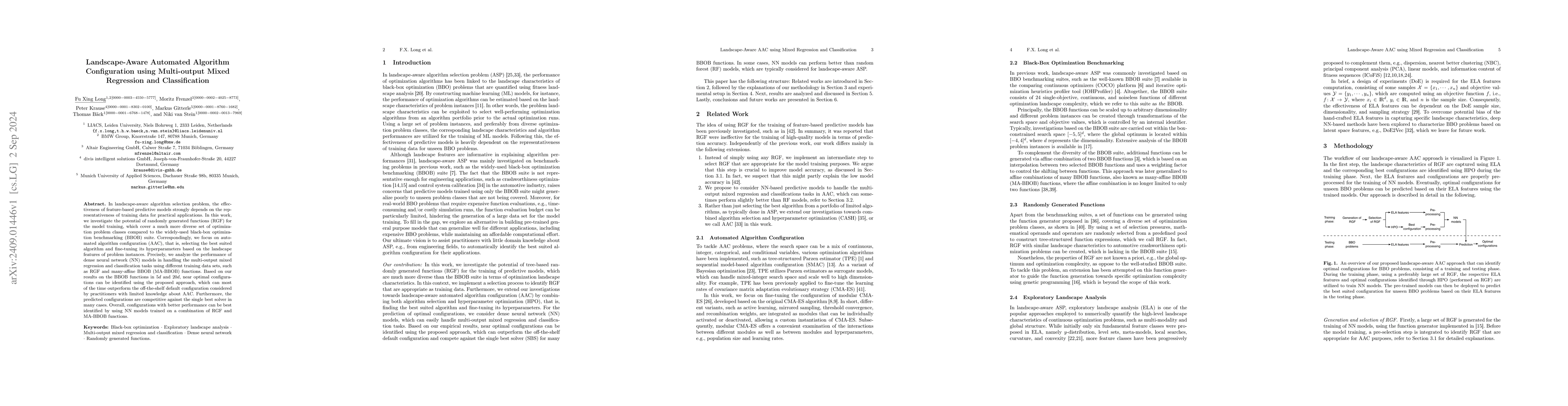 Thumbnail for Landscape-Aware Automated Algorithm Configuration using Multi-output
  Mixed Regression and Classification