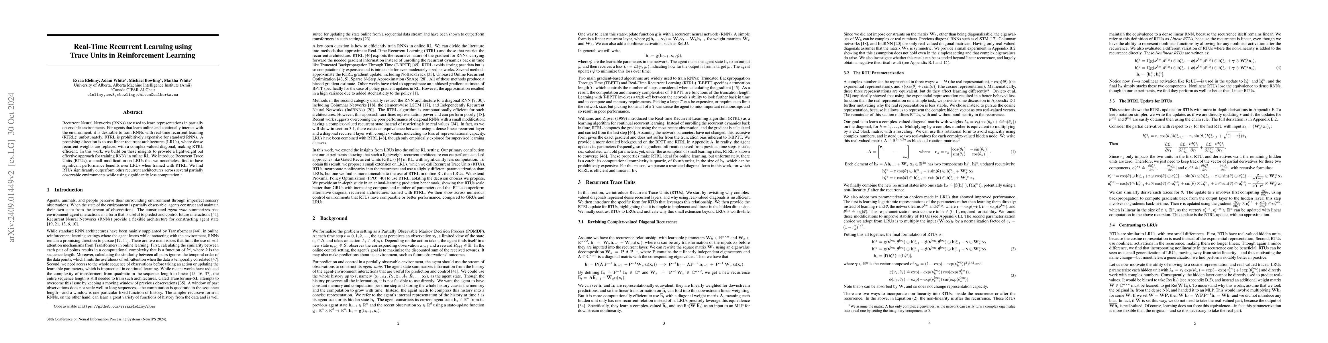 Thumbnail for Real-Time Recurrent Learning using Trace Units in Reinforcement Learning