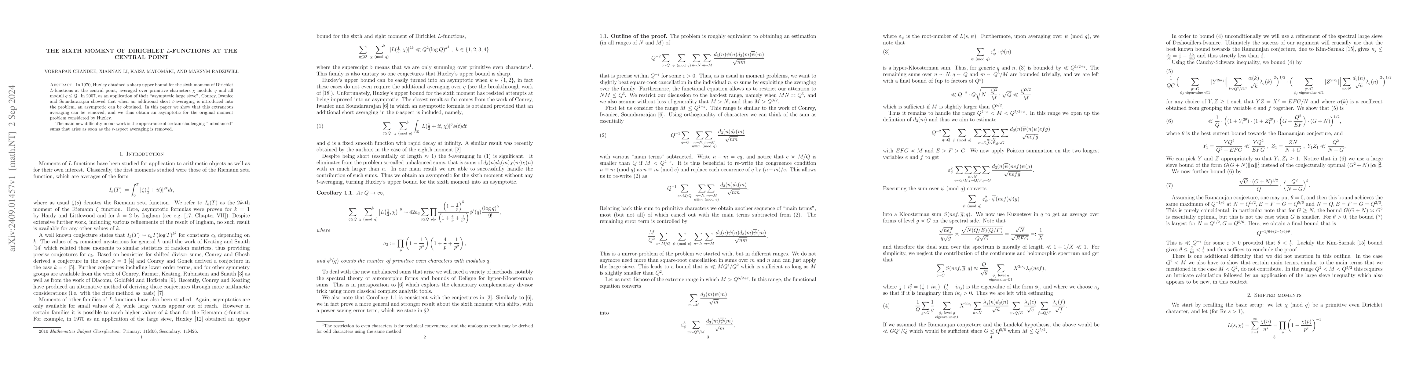 Thumbnail for The sixth moment of Dirichlet L-functions at the central point