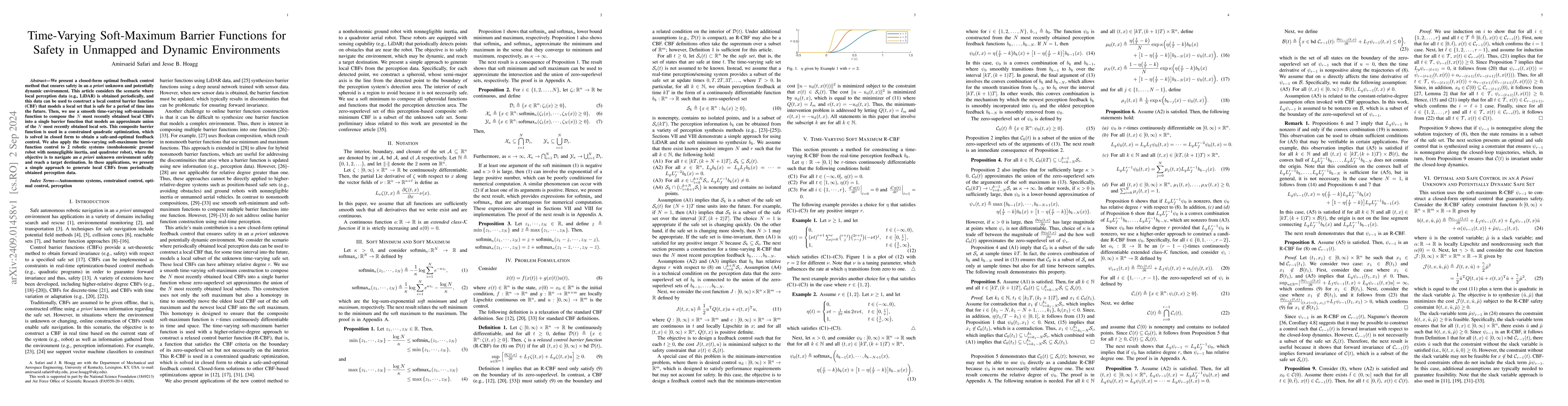 Thumbnail for Time-Varying Soft-Maximum Barrier Functions for Safety in Unmapped and
  Dynamic Environments