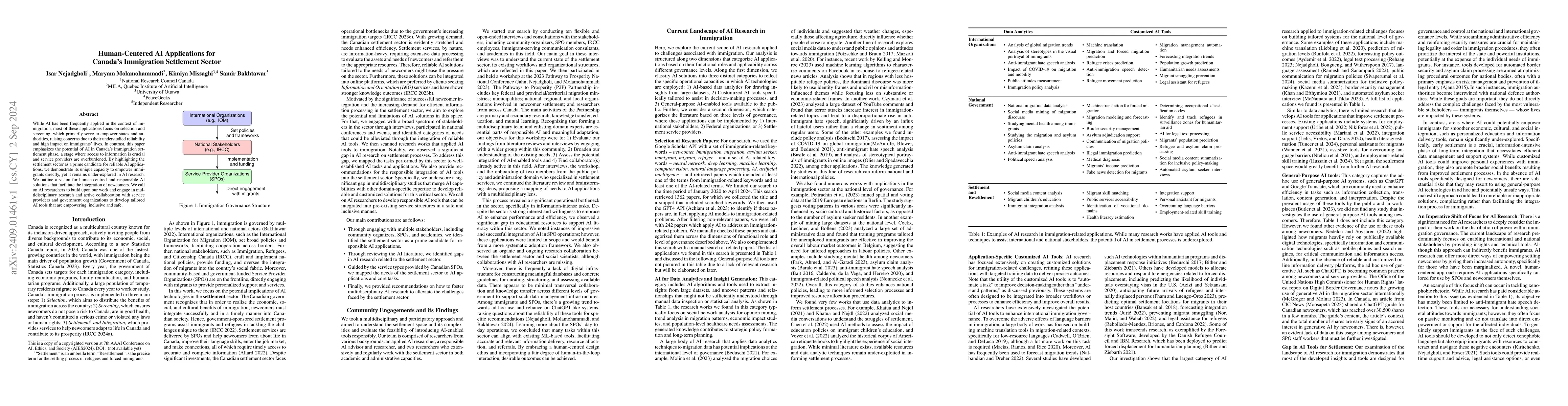 Thumbnail for Human-Centered AI Applications for Canada's Immigration Settlement
  Sector