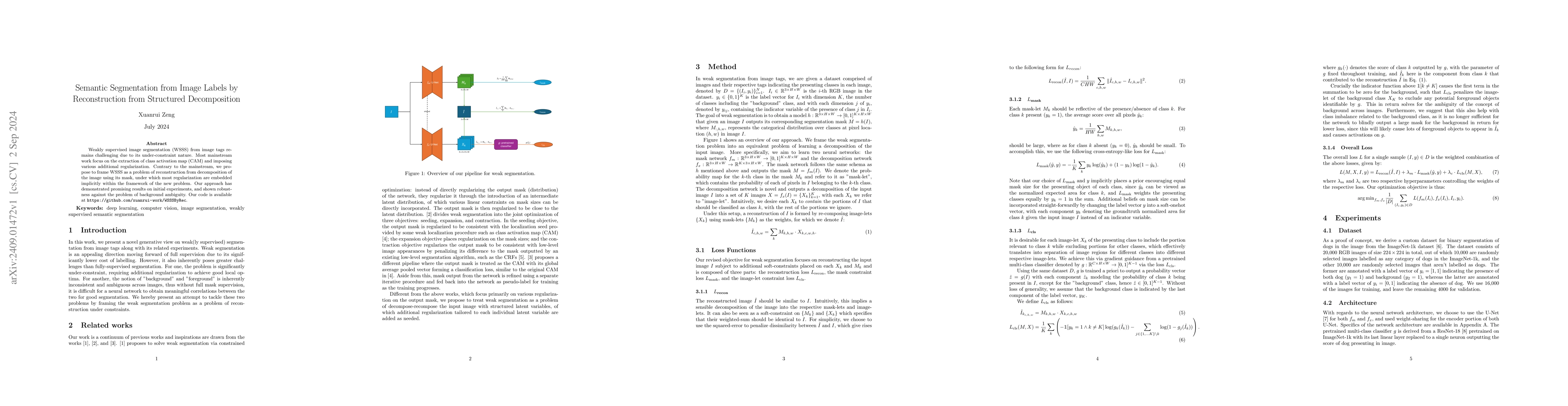 Thumbnail for Semantic Segmentation from Image Labels by Reconstruction from
  Structured Decomposition