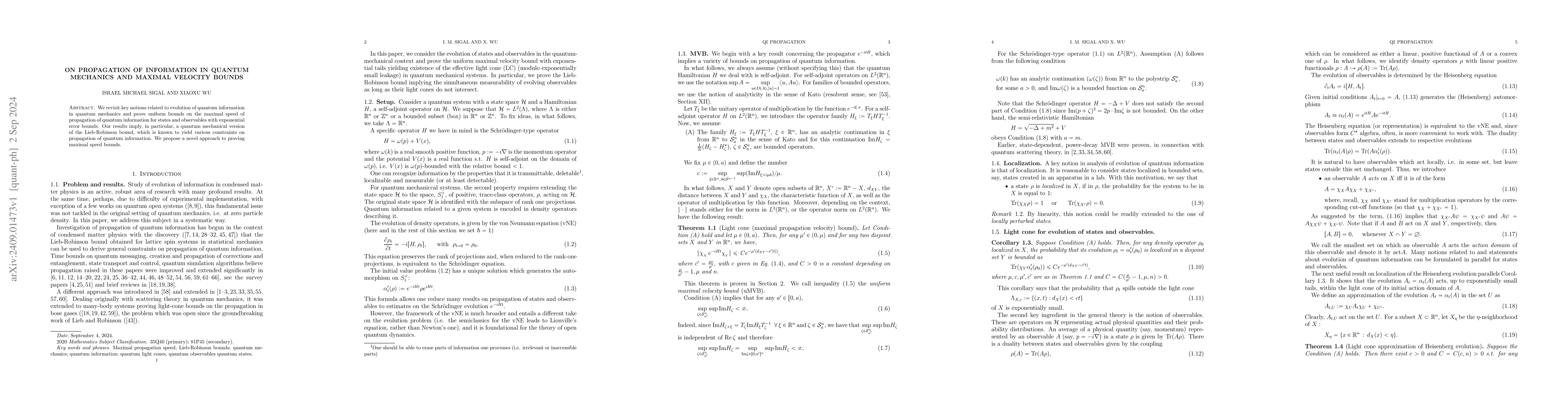 Thumbnail for On Propagation of Information in Quantum Mechanics and Maximal Velocity
  Bounds