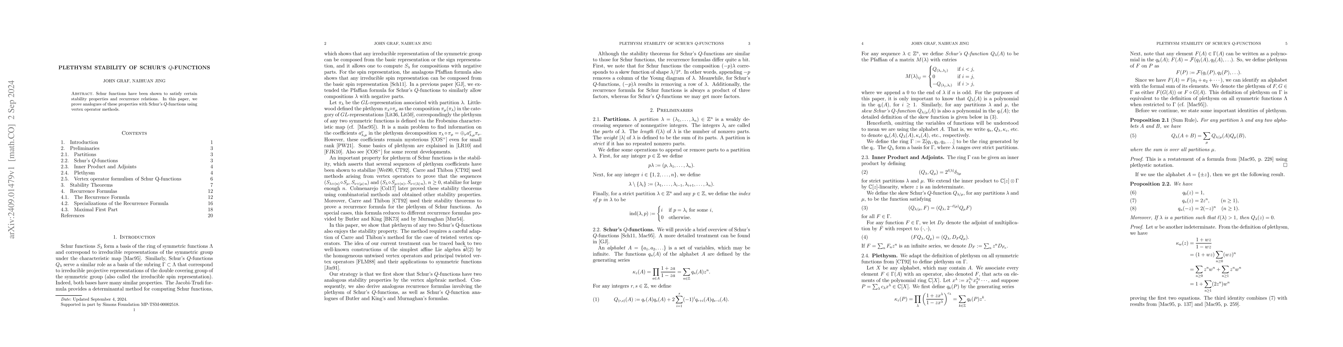 Thumbnail for Plethysm Stability of Schur's $Q$-functions