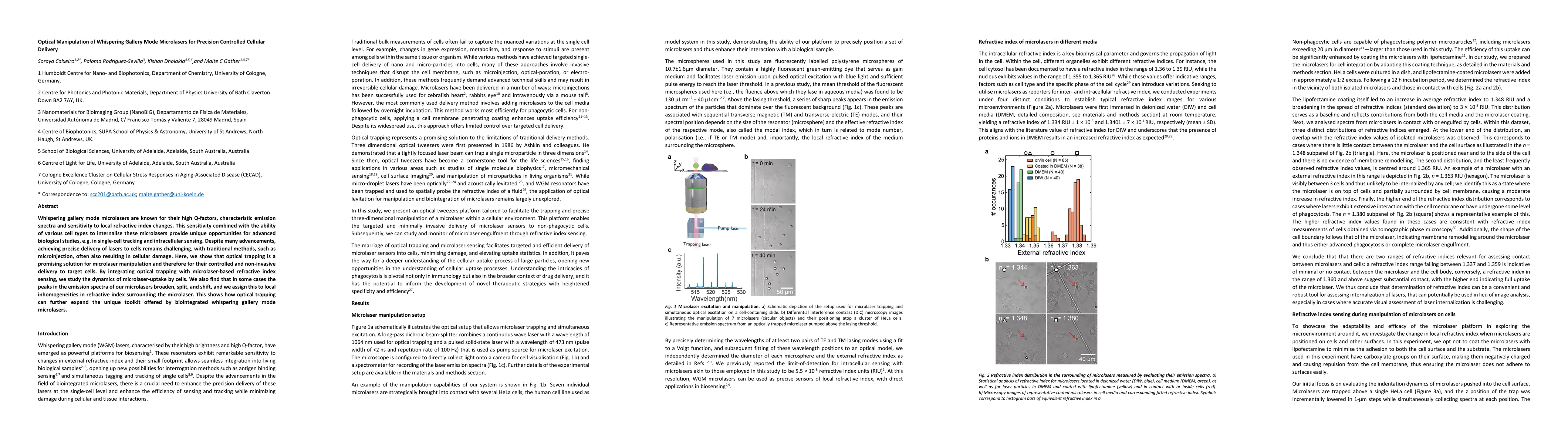 Thumbnail for Optical Manipulation of Whispering Gallery Mode Microlasers for
  Precision Controlled Cellular Delivery