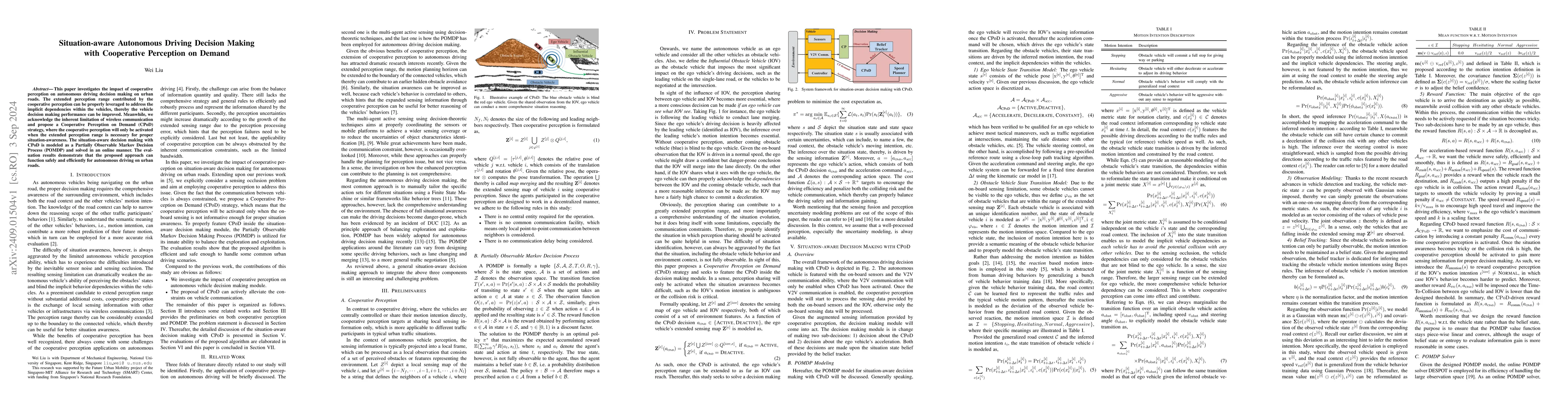 Thumbnail for Situation-aware Autonomous Driving Decision Making with Cooperative
  Perception on Demand