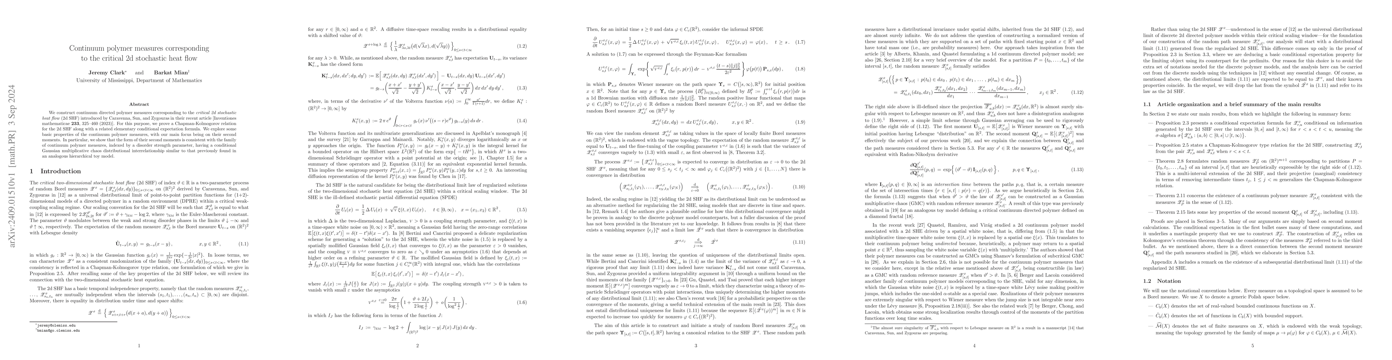 Thumbnail for Continuum polymer measures corresponding to the critical 2d stochastic
  heat flow