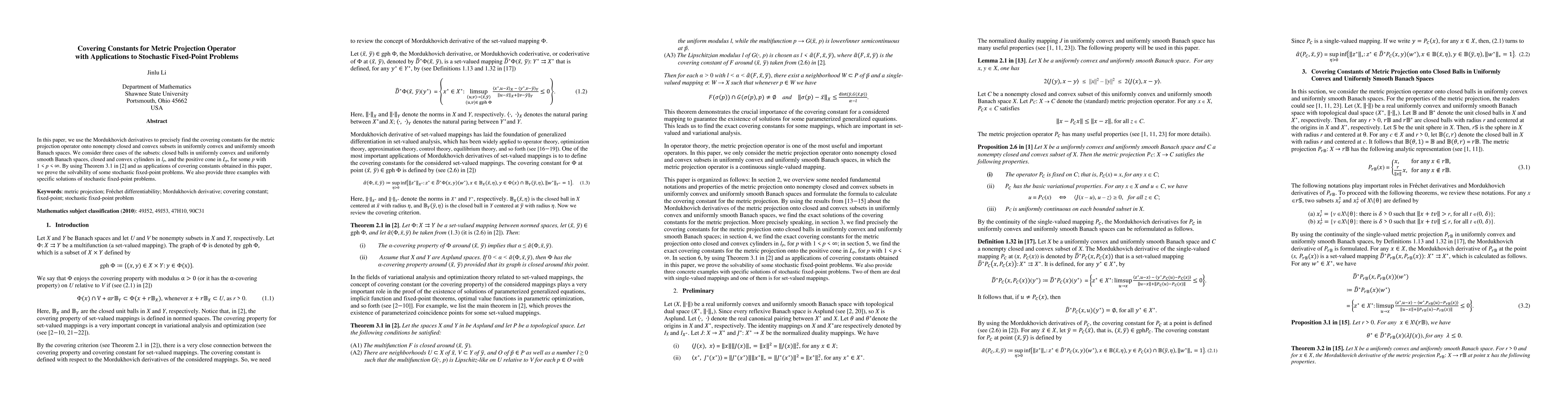 Thumbnail for Covering Constants for Metric Projection Operator with Applications to
  Stochastic Fixed-Point Problems