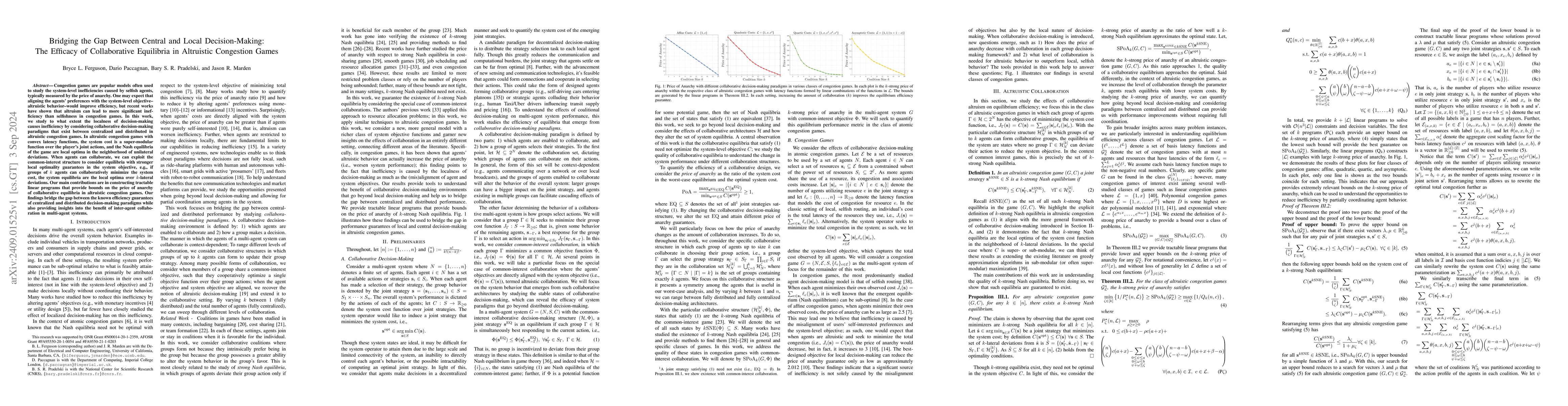 Thumbnail for Bridging the Gap Between Central and Local Decision-Making: The Efficacy
  of Collaborative Equilibria in Altruistic Congestion Games