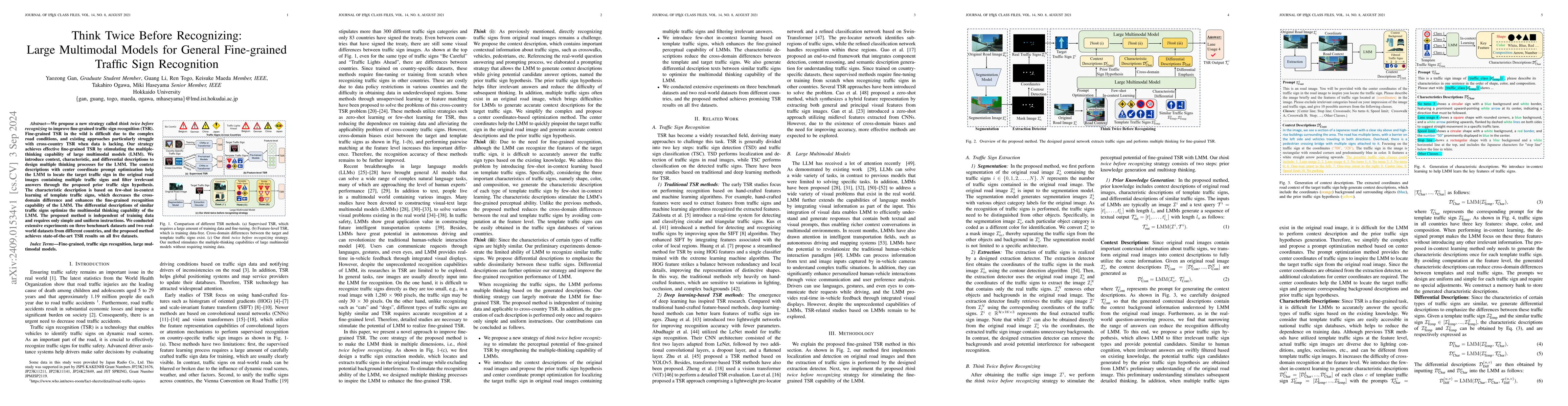 Thumbnail for Think Twice Before Recognizing: Large Multimodal Models for General
  Fine-grained Traffic Sign Recognition