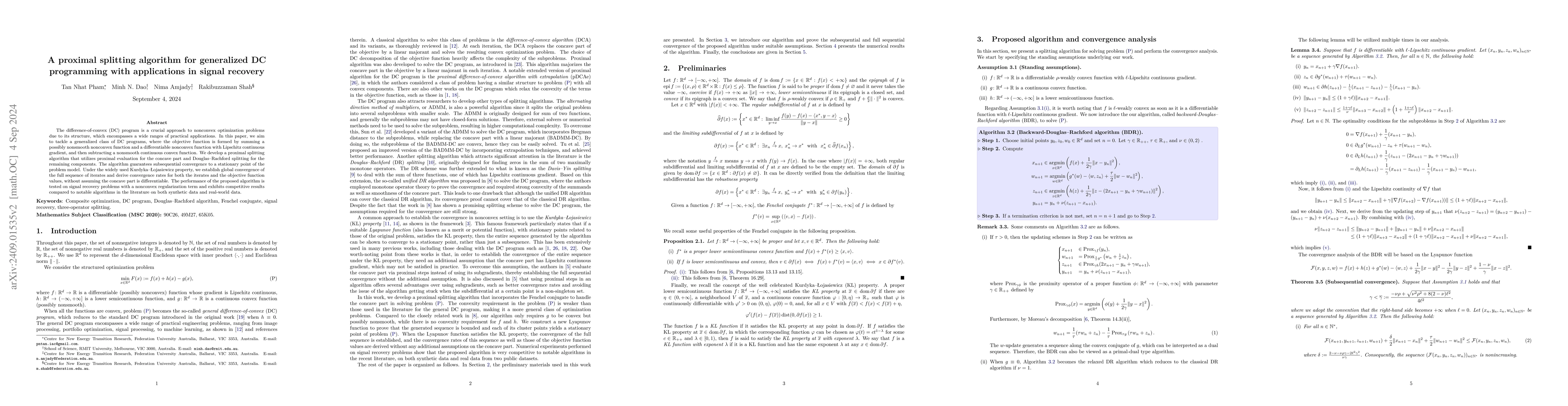 Thumbnail for A proximal splitting algorithm for generalized DC programming with
  applications in signal recovery