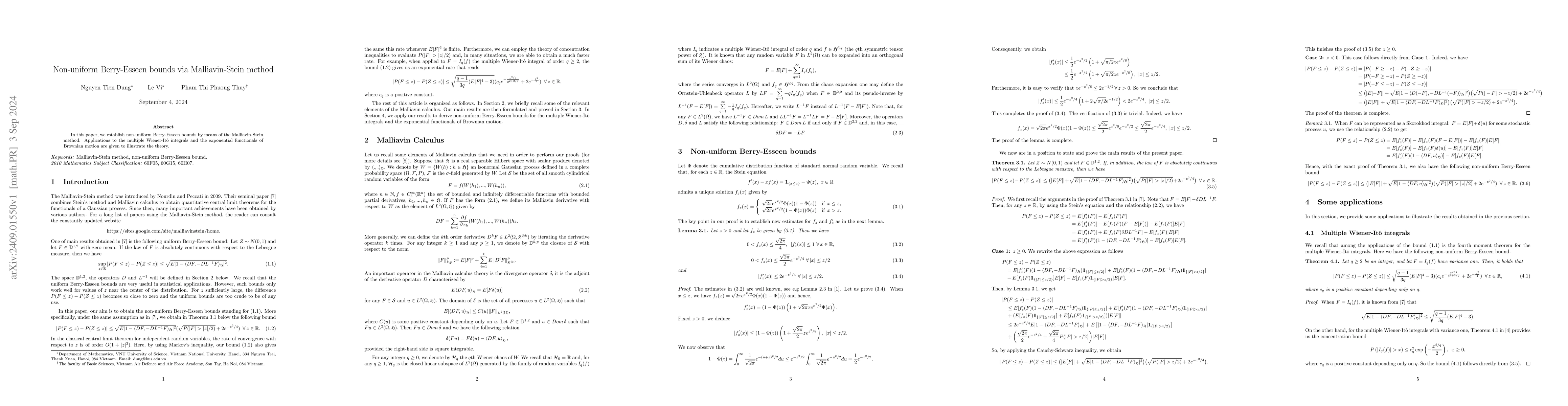 Thumbnail for Non-uniform Berry-Esseen bounds via Malliavin-Stein method