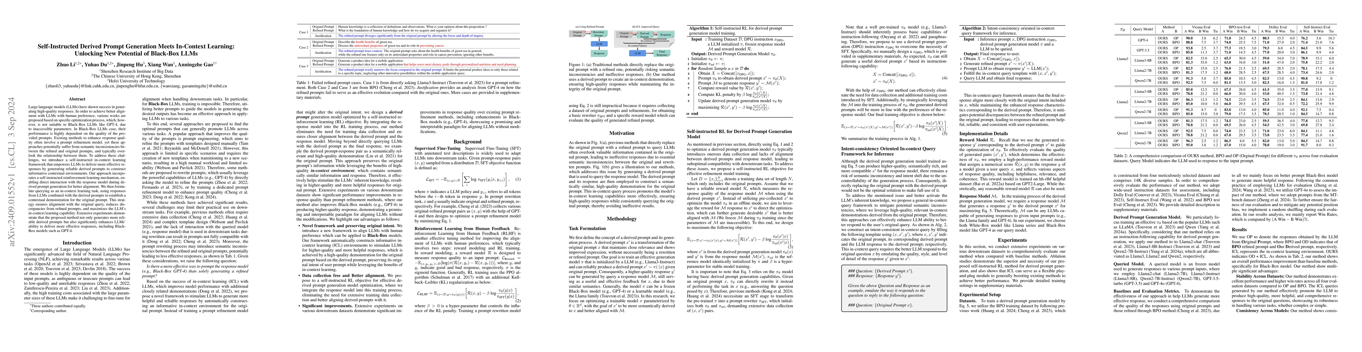 Thumbnail for Self-Instructed Derived Prompt Generation Meets In-Context Learning:
  Unlocking New Potential of Black-Box LLMs
