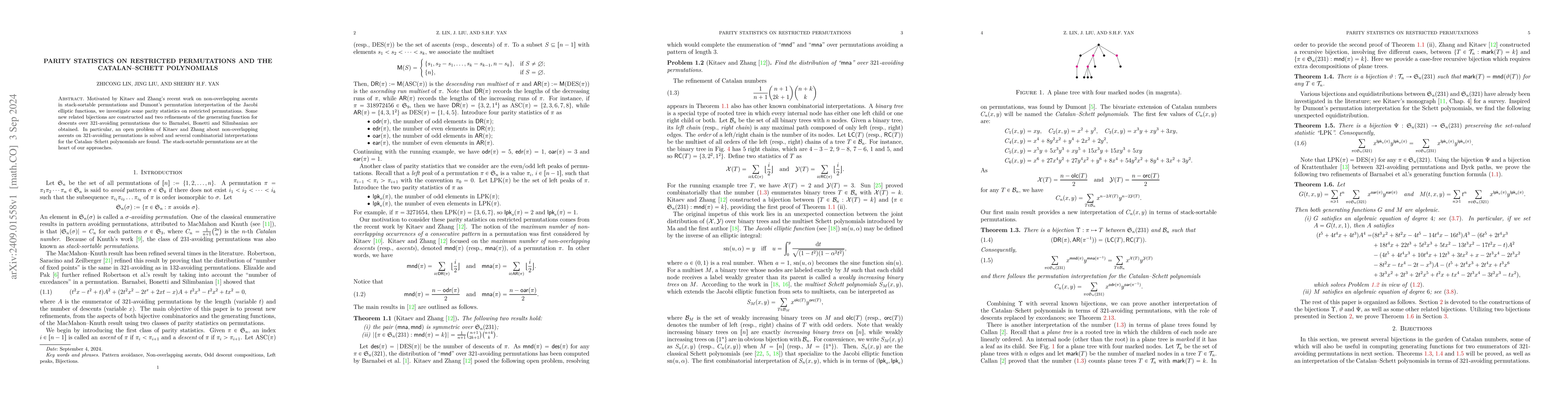 Thumbnail for Parity statistics on restricted permutations and the Catalan--Schett
  polynomials