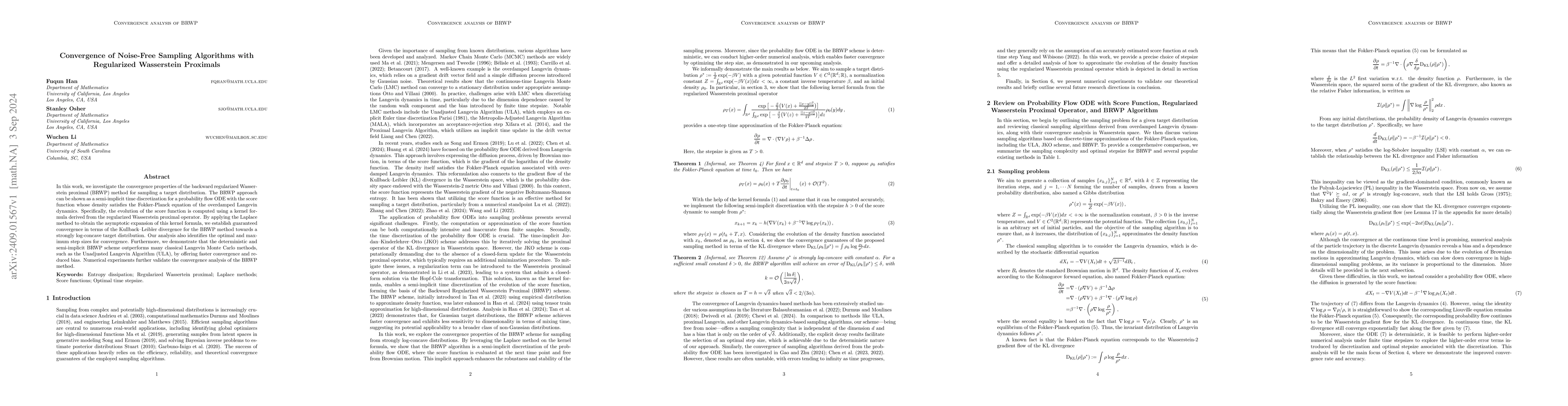 Thumbnail for Convergence of Noise-Free Sampling Algorithms with Regularized
  Wasserstein Proximals