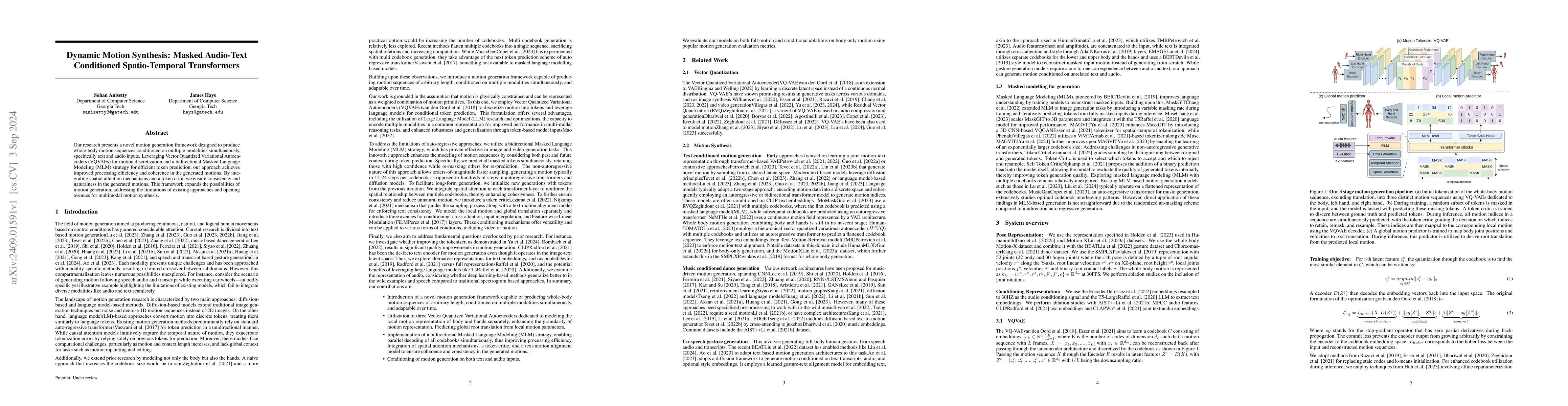 Thumbnail for Dynamic Motion Synthesis: Masked Audio-Text Conditioned Spatio-Temporal
  Transformers
