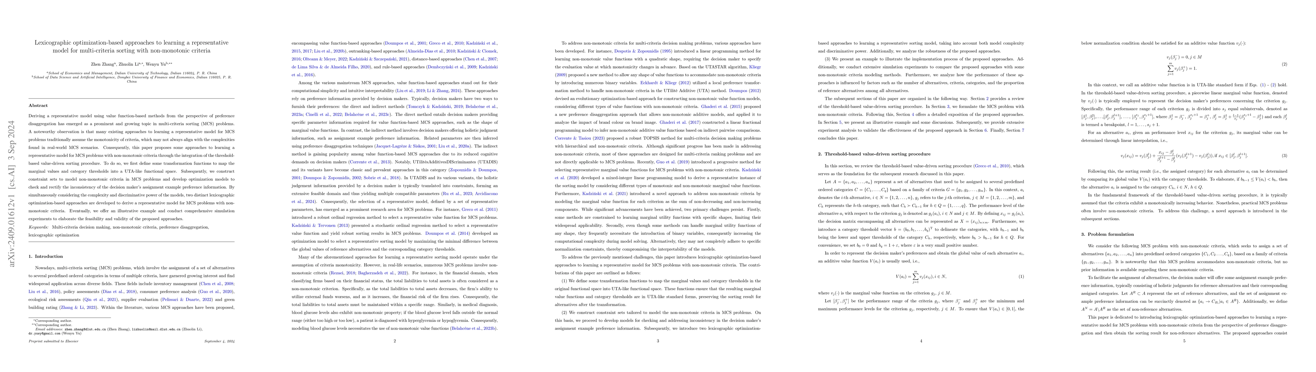 Thumbnail for Lexicographic optimization-based approaches to learning a representative
  model for multi-criteria sorting with non-monotonic criteria