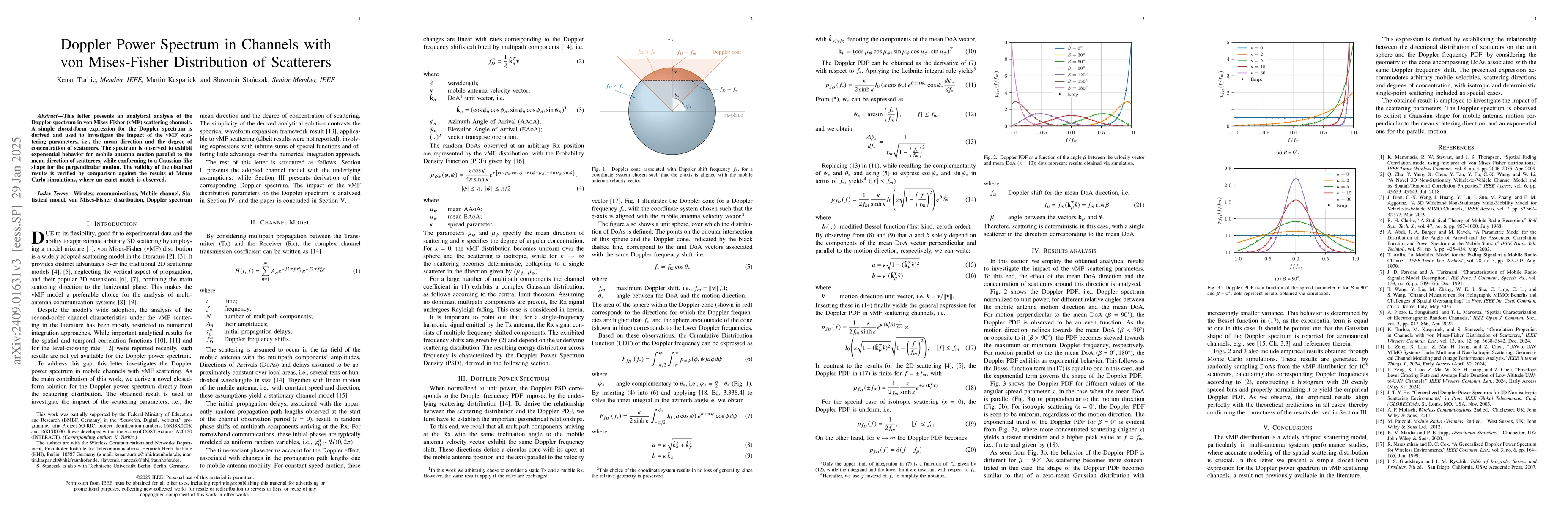 Thumbnail for Doppler Power Spectrum in Channels with von Mises-Fisher Distribution of
  Scatterers