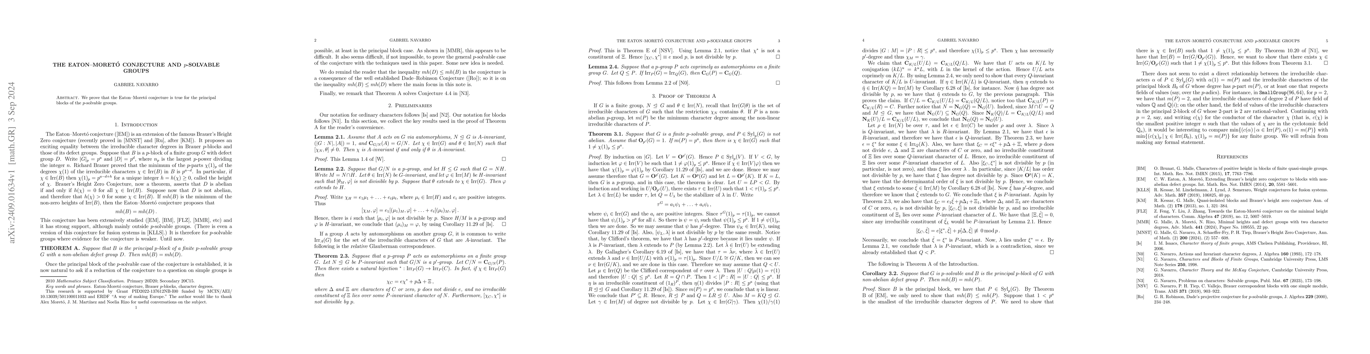 Thumbnail for The Eaton-Moreto Conjecture and p-Solvable Groups
