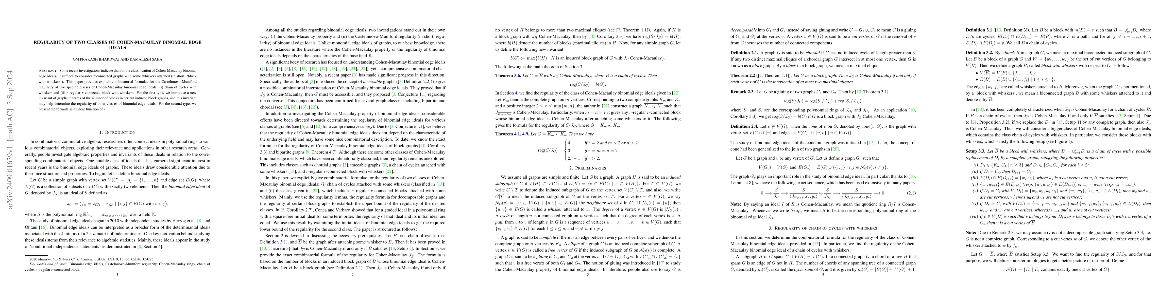 Thumbnail for Regularity of two classes of Cohen-Macaulay binomial edge ideals