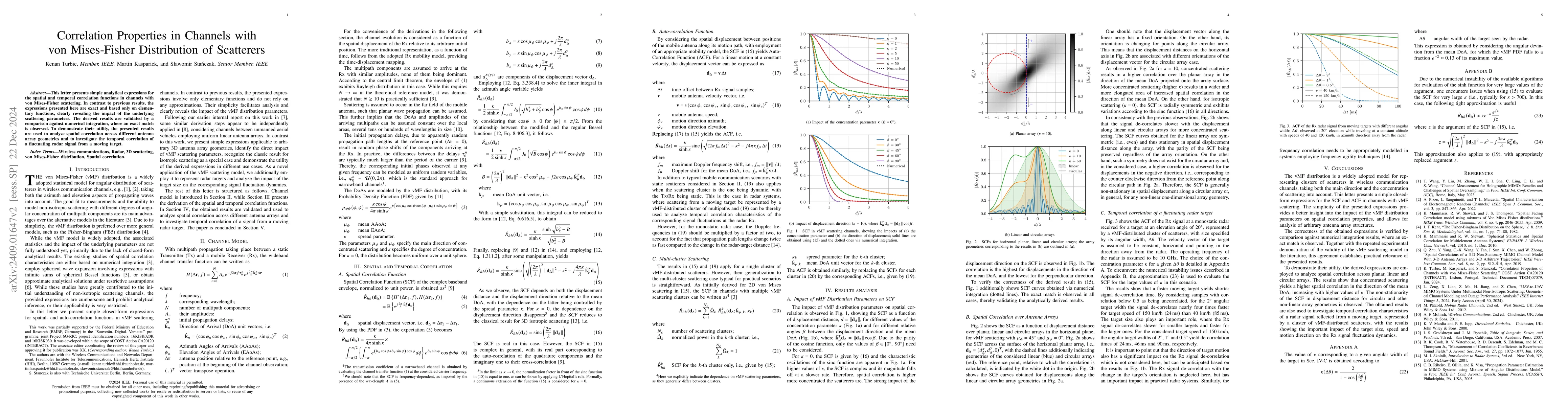 Thumbnail for Correlation Properties in Channels with von Mises-Fisher Distribution of
  Scatterers
