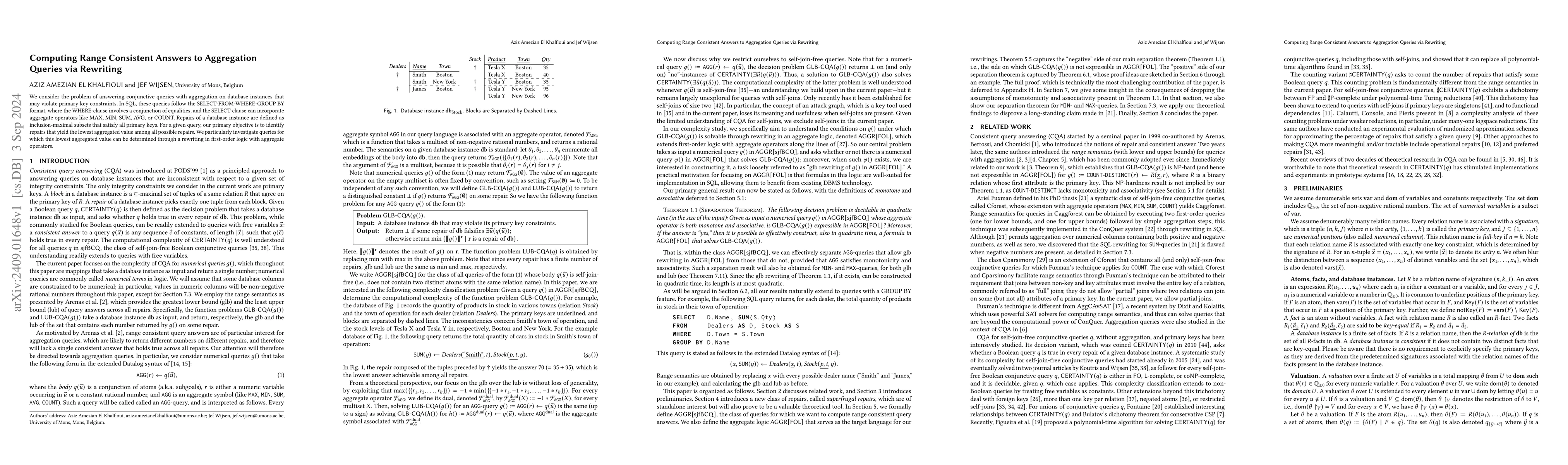 Thumbnail for Computing Range Consistent Answers to Aggregation Queries via Rewriting