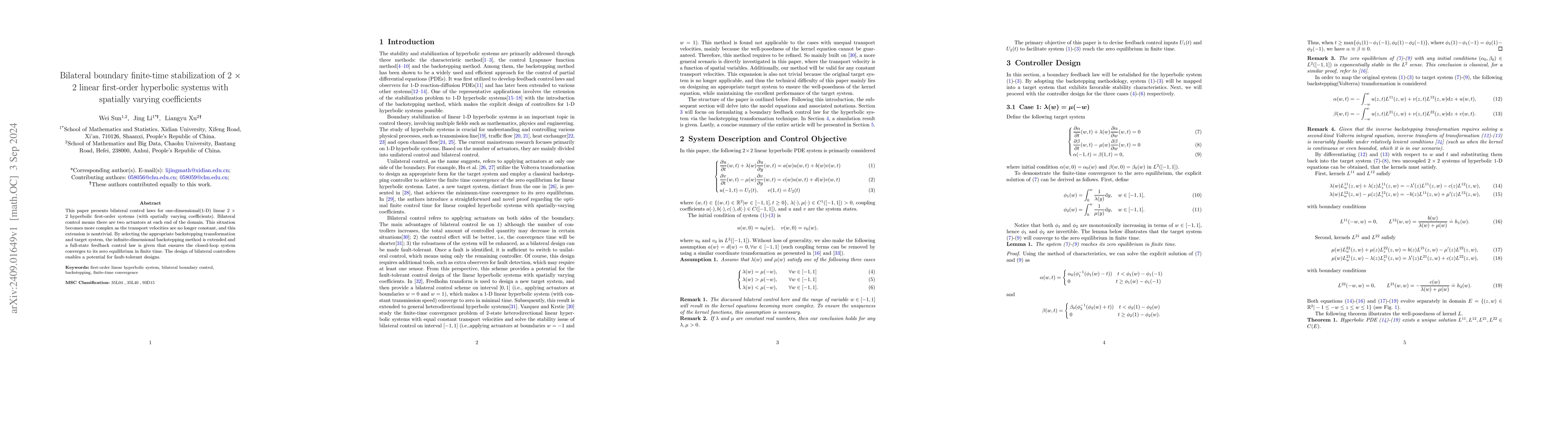 Thumbnail for Bilateral boundary finite-time stabilization of 2x2 linear first-order
  hyperbolic systems with spatially varying coefficients