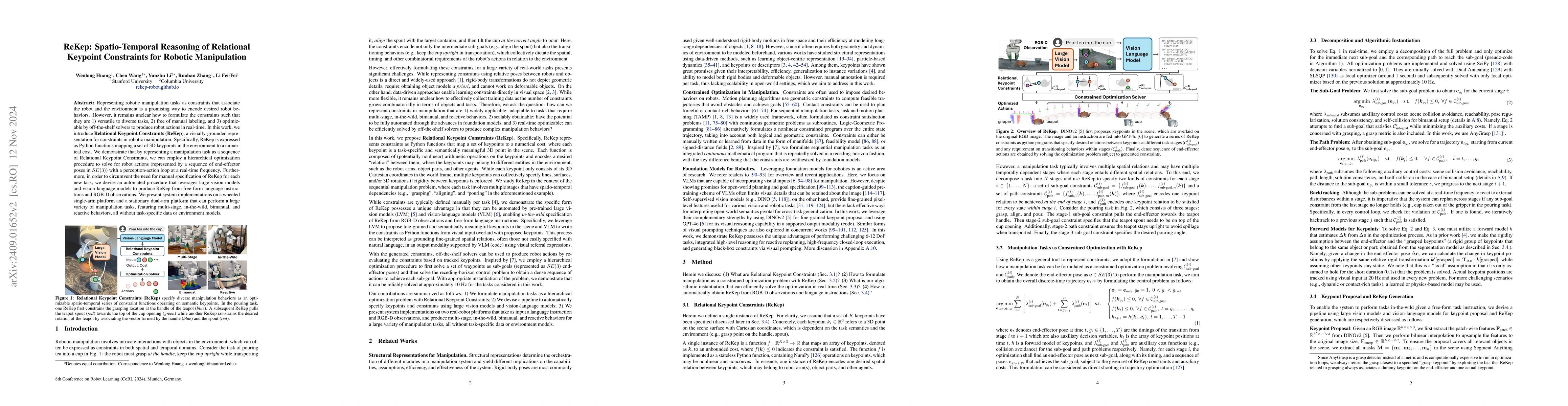 Thumbnail for ReKep: Spatio-Temporal Reasoning of Relational Keypoint Constraints for
  Robotic Manipulation