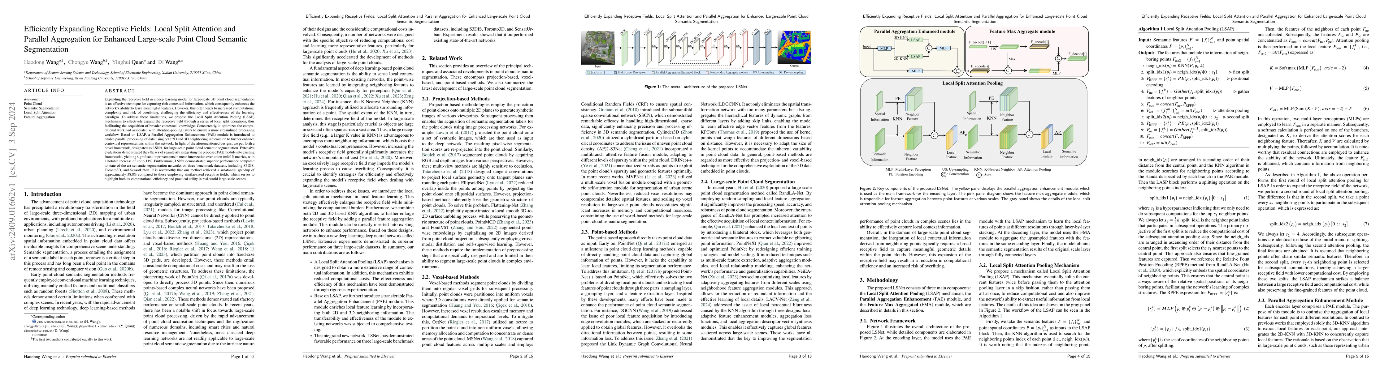 Thumbnail for Efficiently Expanding Receptive Fields: Local Split Attention and
  Parallel Aggregation for Enhanced Large-scale Point Cloud Semantic
  Segmentation