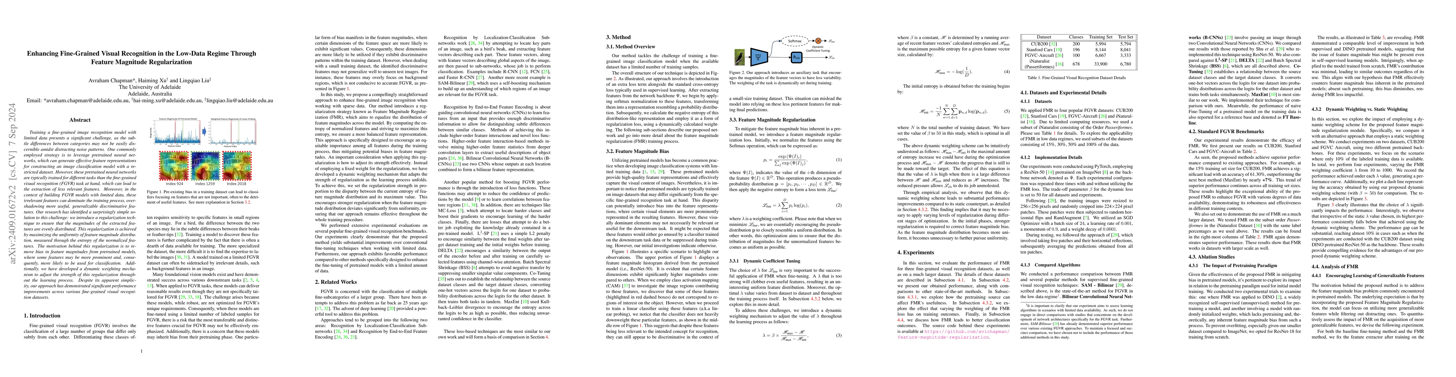 Thumbnail for Enhancing Fine-Grained Visual Recognition in the Low-Data Regime Through
  Feature Magnitude Regularization