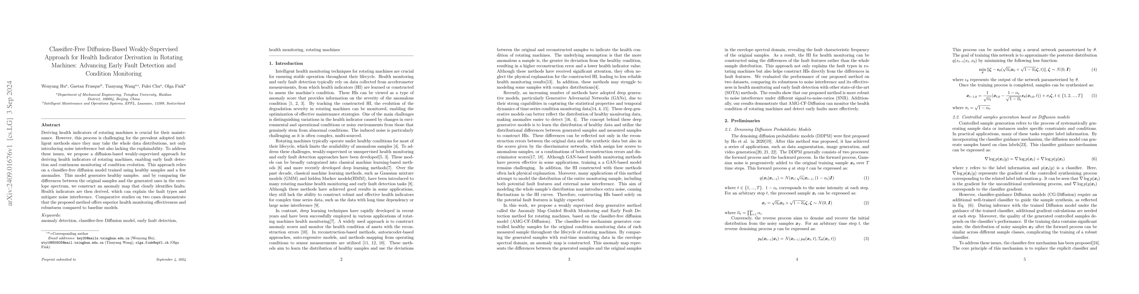 Thumbnail for Classifier-Free Diffusion-Based Weakly-Supervised Approach for Health
  Indicator Derivation in Rotating Machines: Advancing Early Fault Detection
  and Condition Monitoring