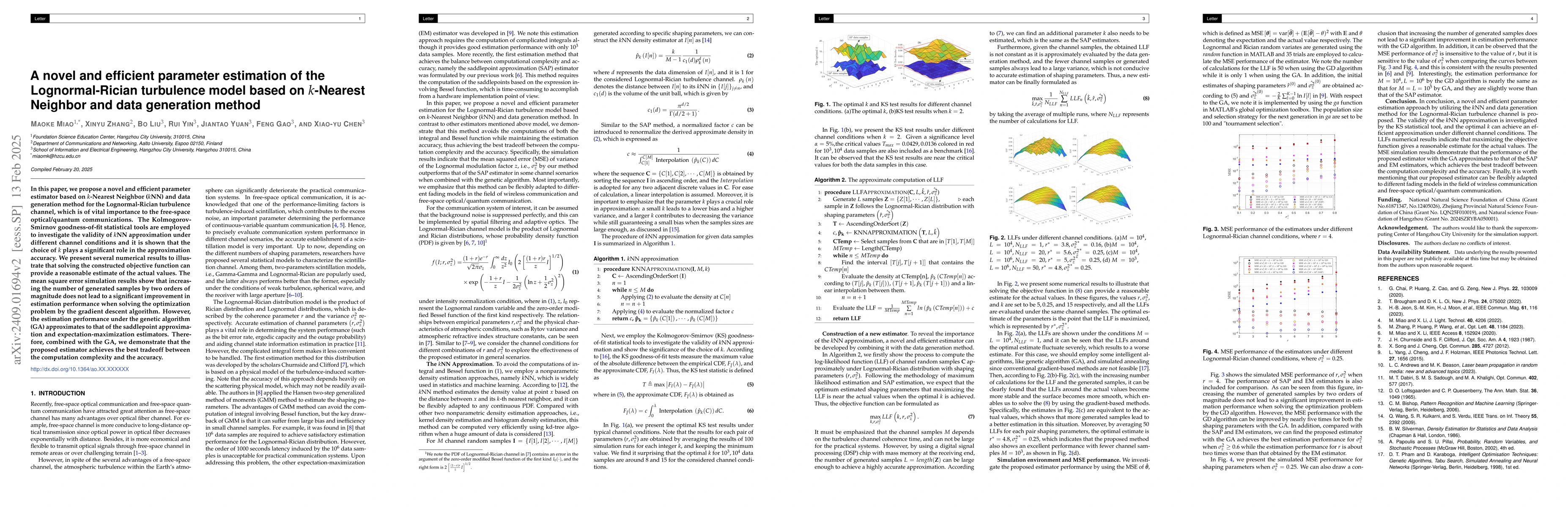 Thumbnail for A novel and efficient parameter estimation of the Lognormal-Rician
  turbulence model based on k-Nearest Neighbor and data generation method
