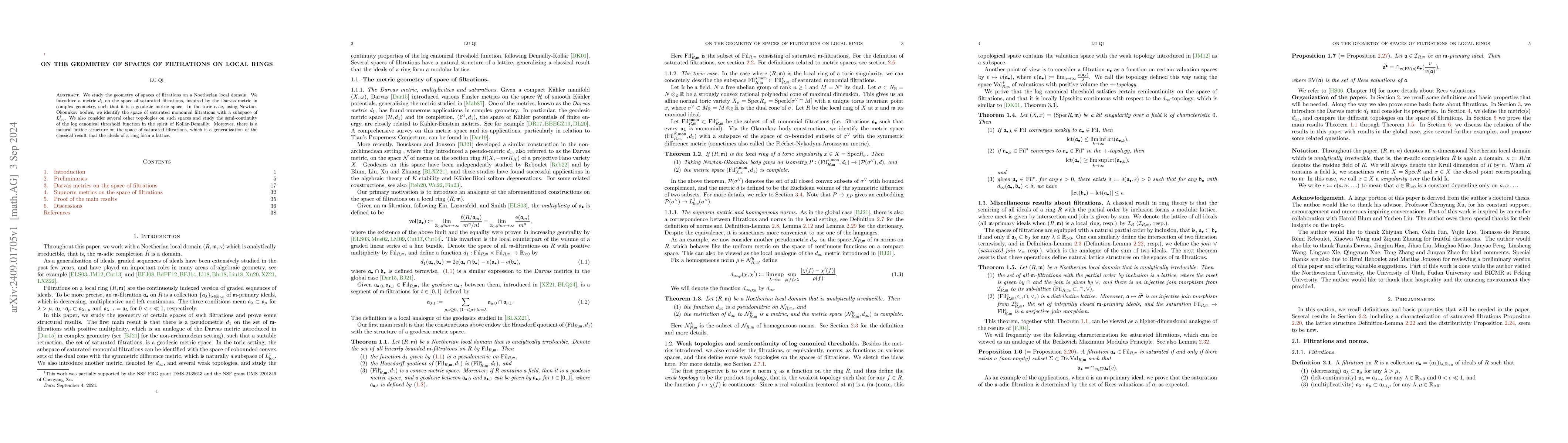 Thumbnail for On the geometry of spaces of filtrations on local rings