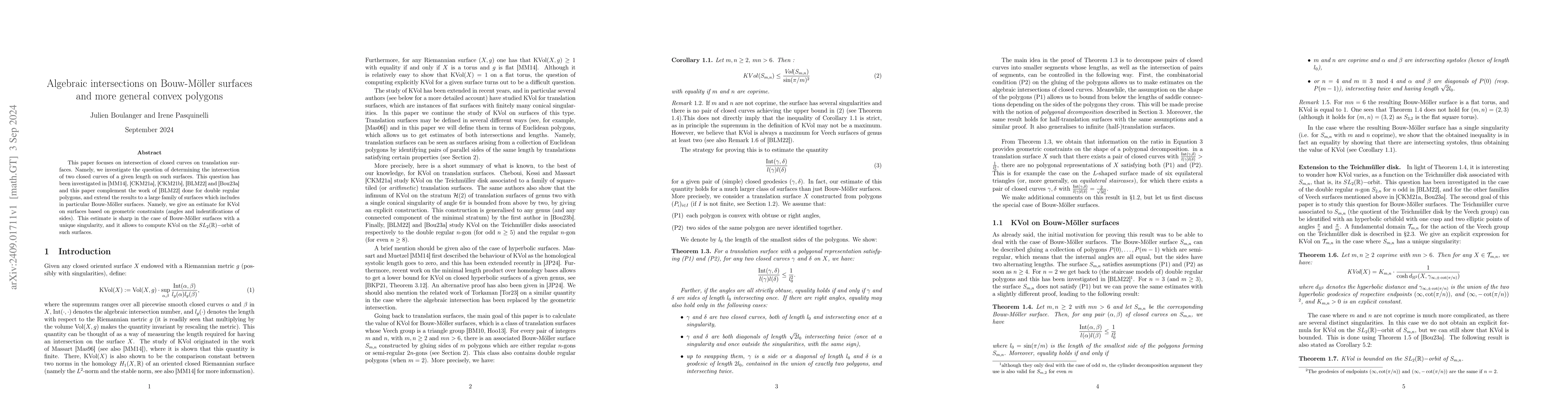 Thumbnail for Algebraic intersections on Bouw-Möller surfaces, and more general
  convex polygons