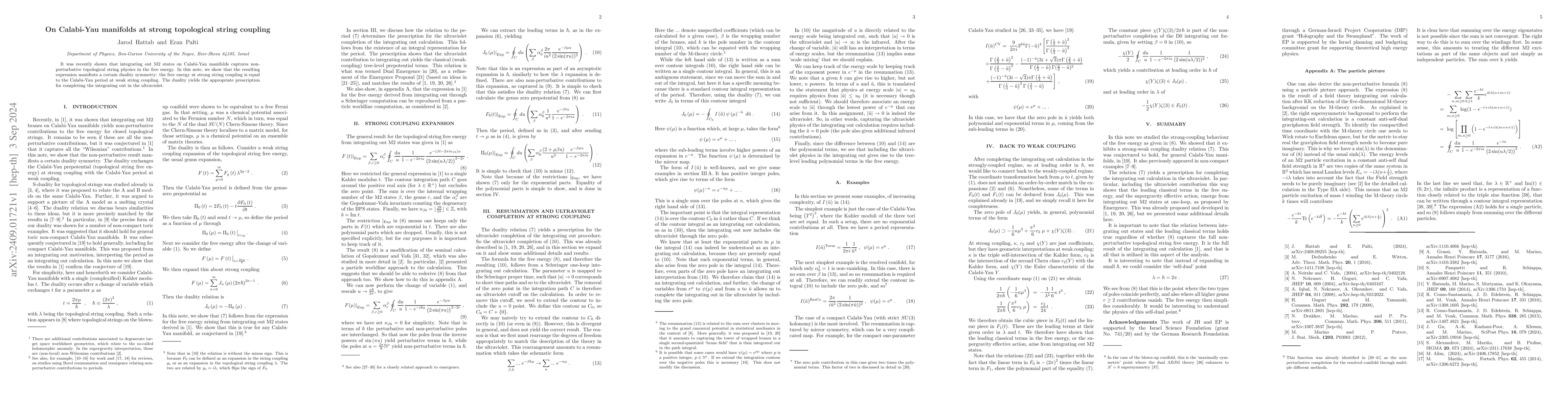 Thumbnail for On Calabi-Yau manifolds at strong topological string coupling