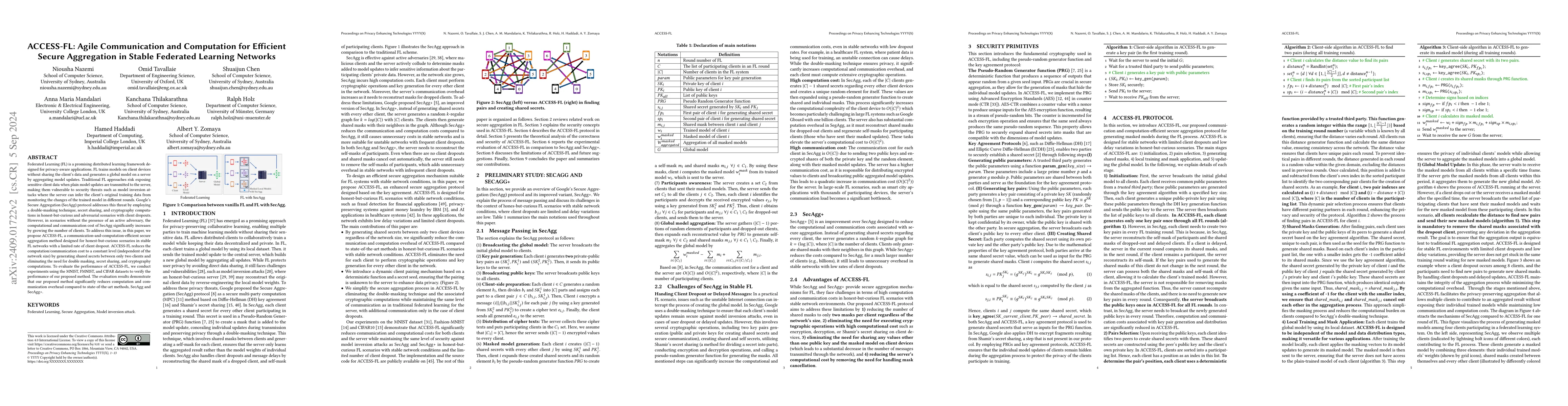 Thumbnail for ACCESS-FL: Agile Communication and Computation for Efficient Secure
  Aggregation in Stable Federated Learning Networks