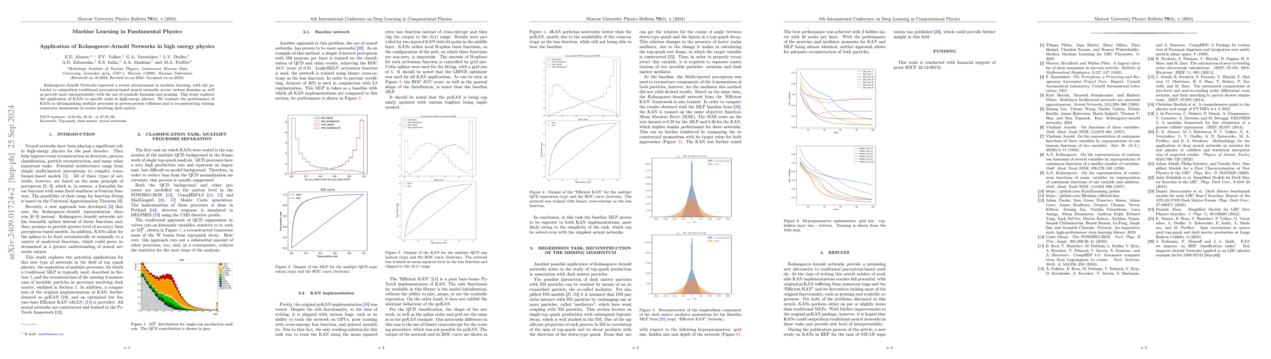 Thumbnail for Application of Kolmogorov-Arnold Networks in high energy physics