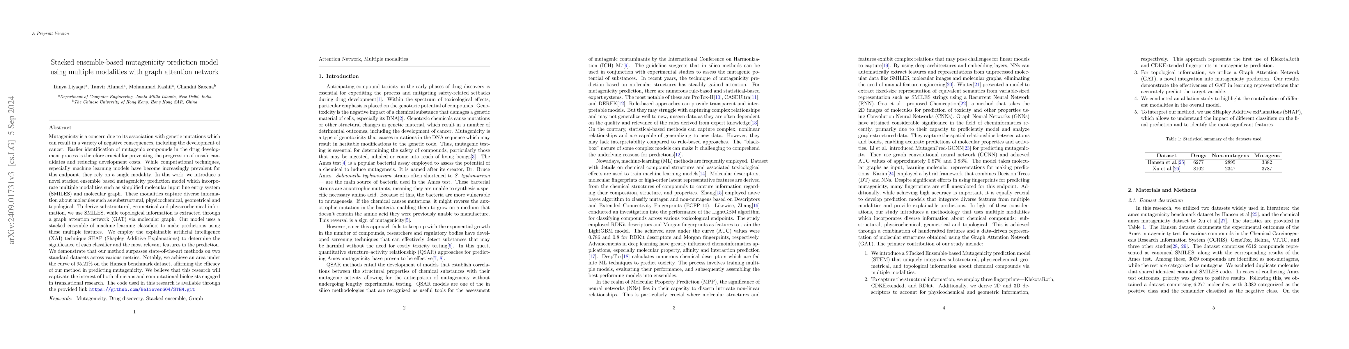 Thumbnail for Stacked ensemble\-based mutagenicity prediction model using multiple
  modalities with graph attention network