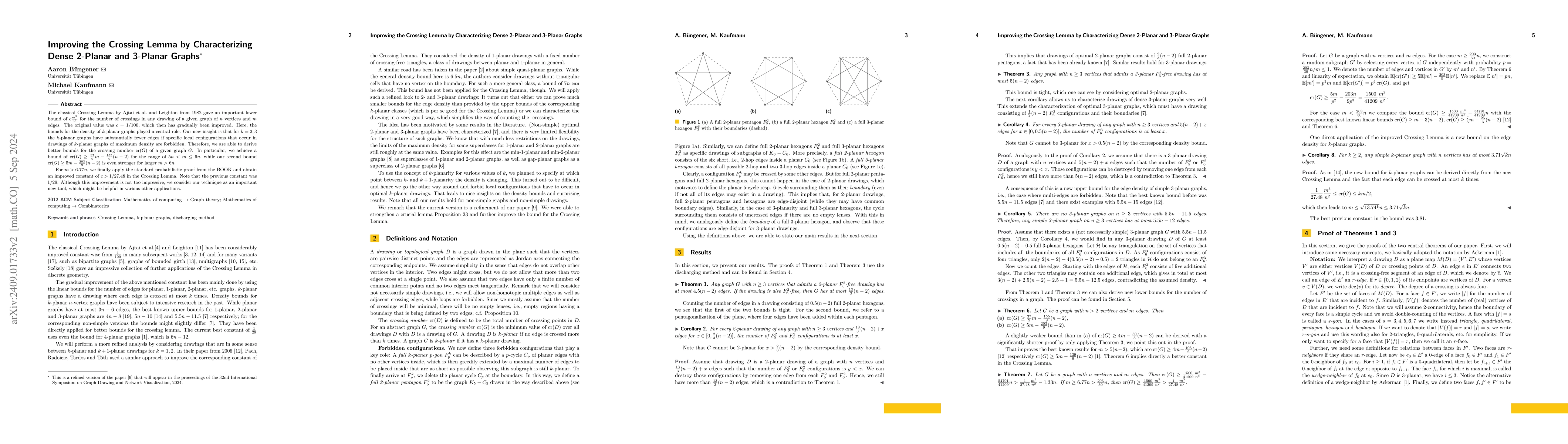 Thumbnail for Improving the Crossing Lemma by Characterizing Dense 2-Planar and
  3-Planar Graphs