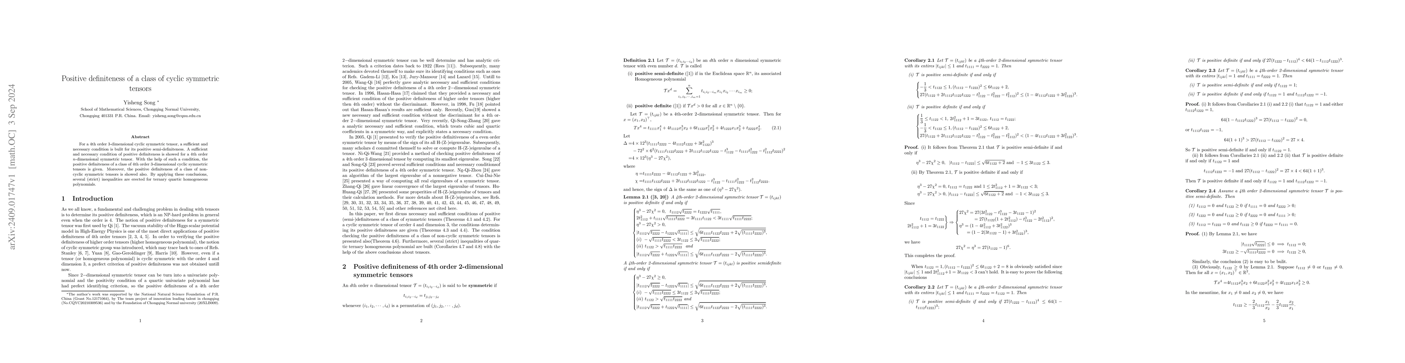Thumbnail for Positive definiteness of a class of cyclic symmetric tensors
