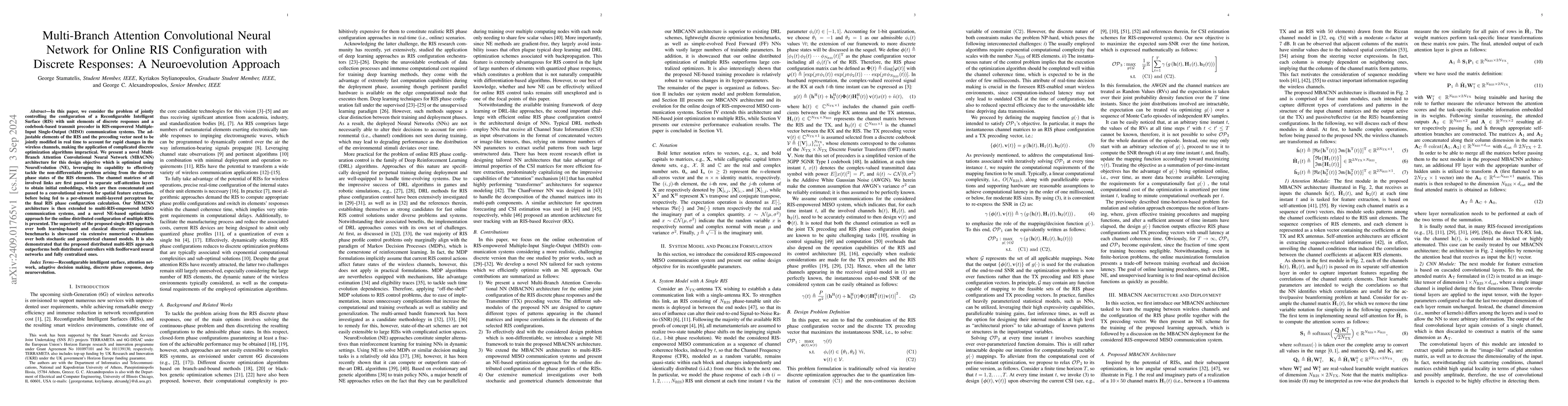 Thumbnail for Multi-Branch Attention Convolutional Neural Network for Online RIS
  Configuration with Discrete Responses: A Neuroevolution Approach