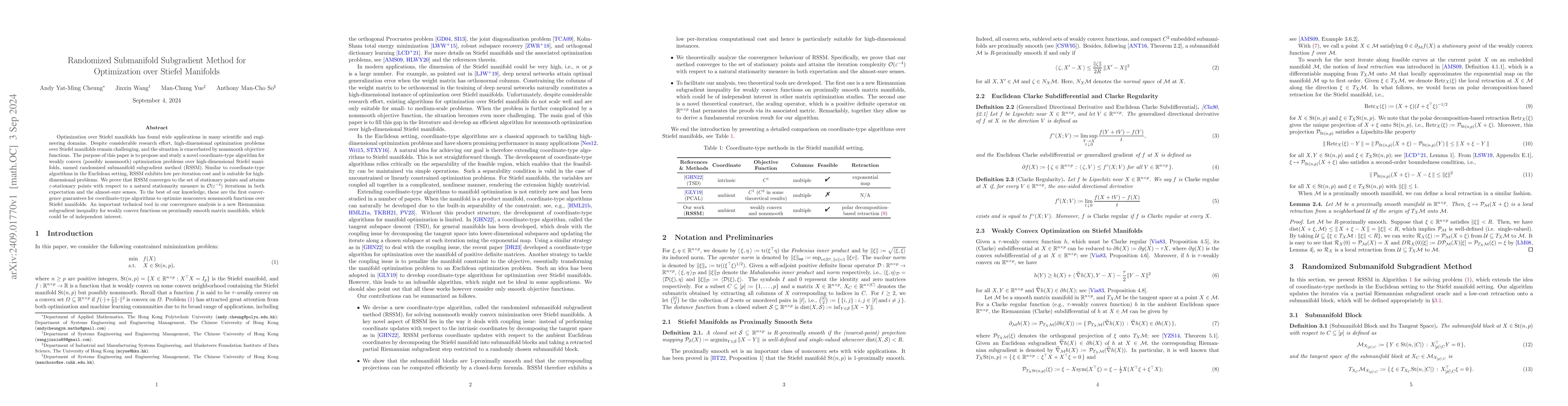 Thumbnail for Randomized Submanifold Subgradient Method for Optimization over Stiefel
  Manifolds