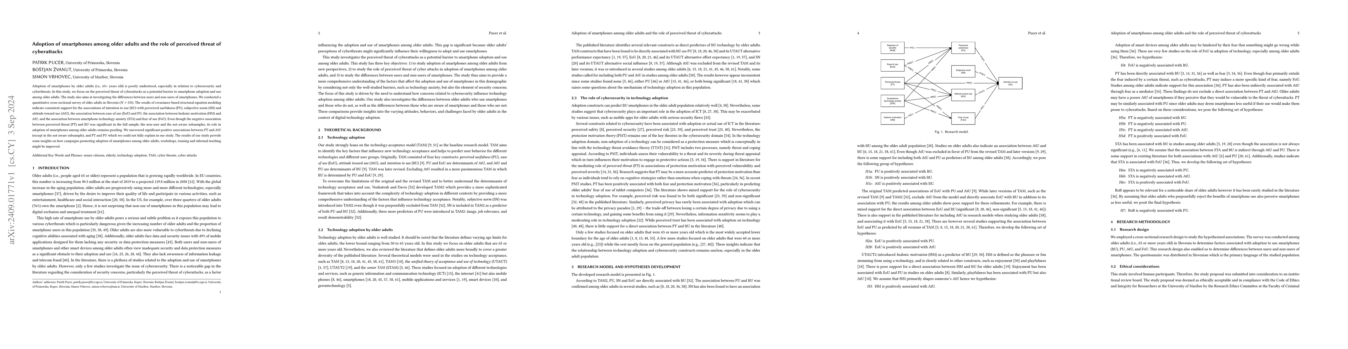 Thumbnail for Adoption of smartphones among older adults and the role of perceived
  threat of cyberattacks