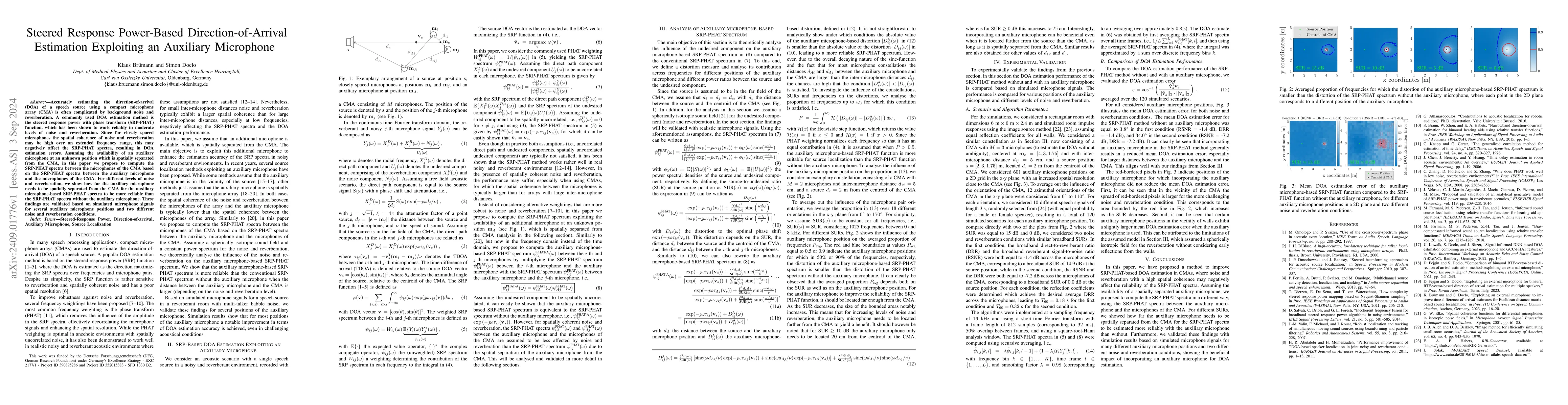 Thumbnail for Steered Response Power-Based Direction-of-Arrival Estimation Exploiting
  an Auxiliary Microphone