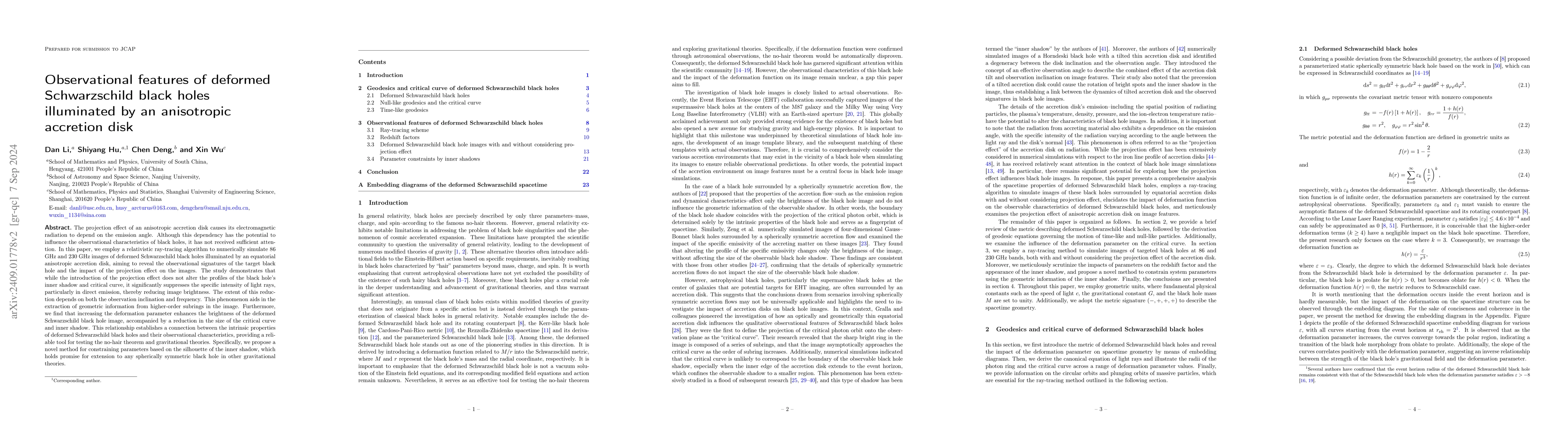 Thumbnail for Observational features of deformed Schwarzschild black holes illuminated
  by an anisotropic accretion disk
