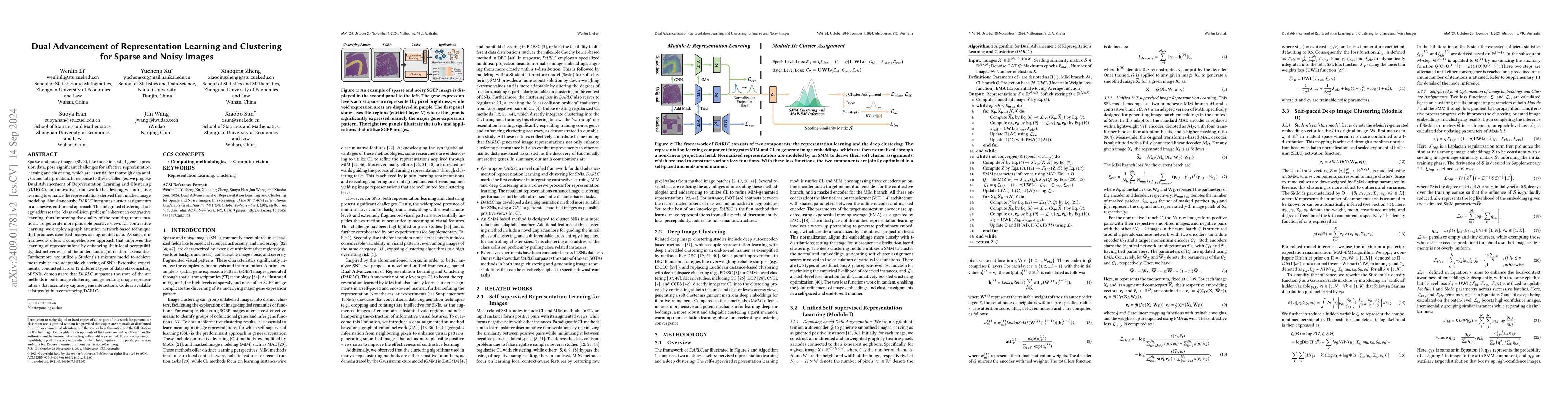 Thumbnail for Dual Advancement of Representation Learning and Clustering for Sparse
  and Noisy Images