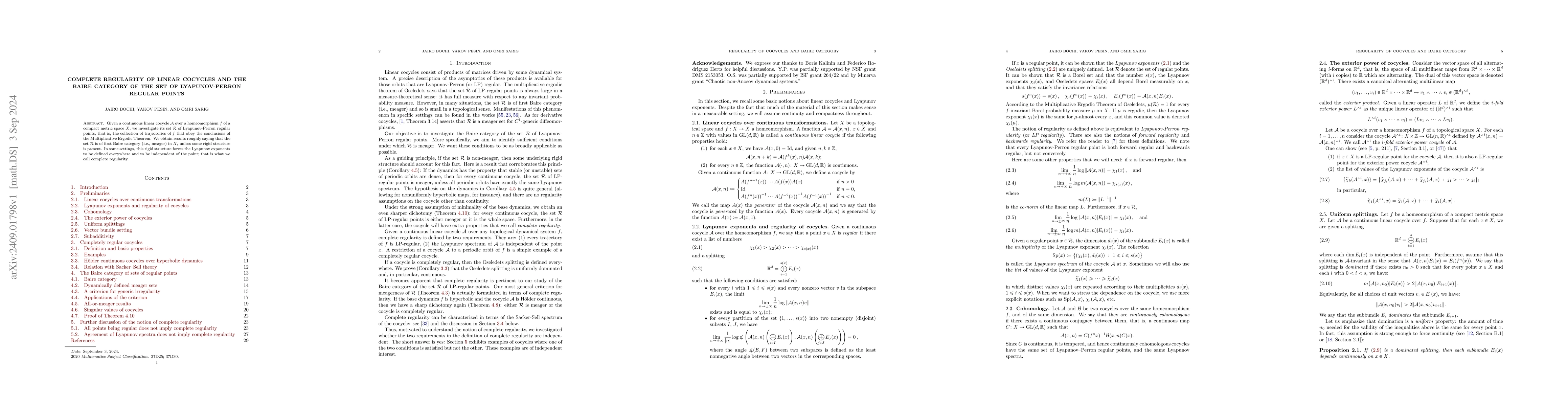 Thumbnail for Complete regularity of linear cocycles and the Baire category of the set
  of Lyapunov-Perron regular points